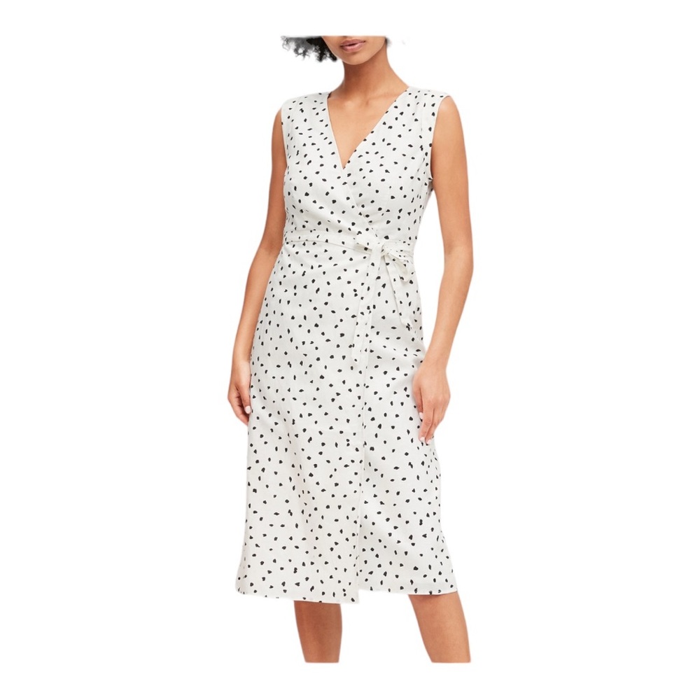 NWOT Banana Republic LINEN-COTTON WRAP DRESS Women’s SZ 6 in White Dot